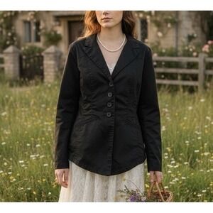 Coldwater Creek Black Blazer Jacket Size 16 Stretch Whimsigoth Boho Dark Cottage